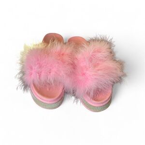 Pink Fluffy Slide Sandals
